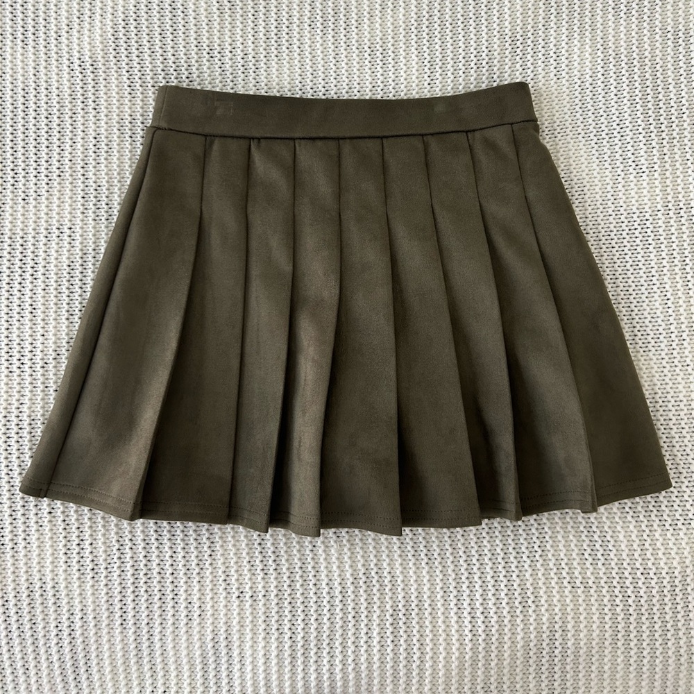 Green Suede  flared mini skirt
